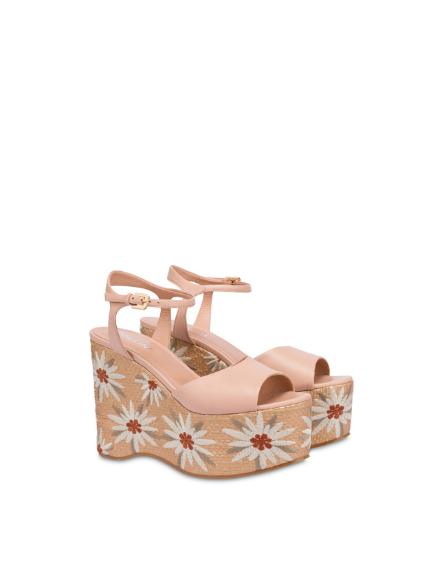 Pollini Sandali Con Zeppa Ricamata Desert Rose Nude/naturale Fino Al -60%