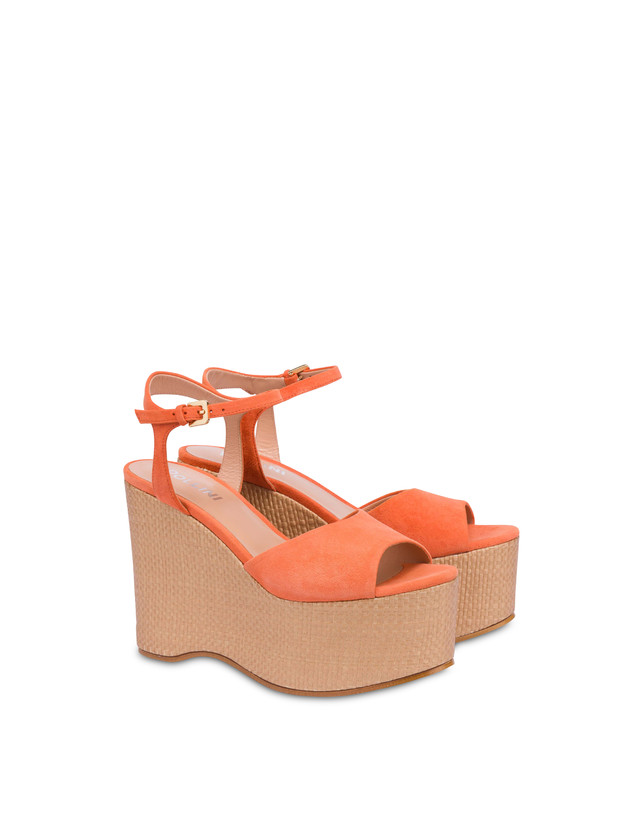 Pollini Sandali In Nappa Con Zeppa Capri Coral/naturale Affare Del Giorno