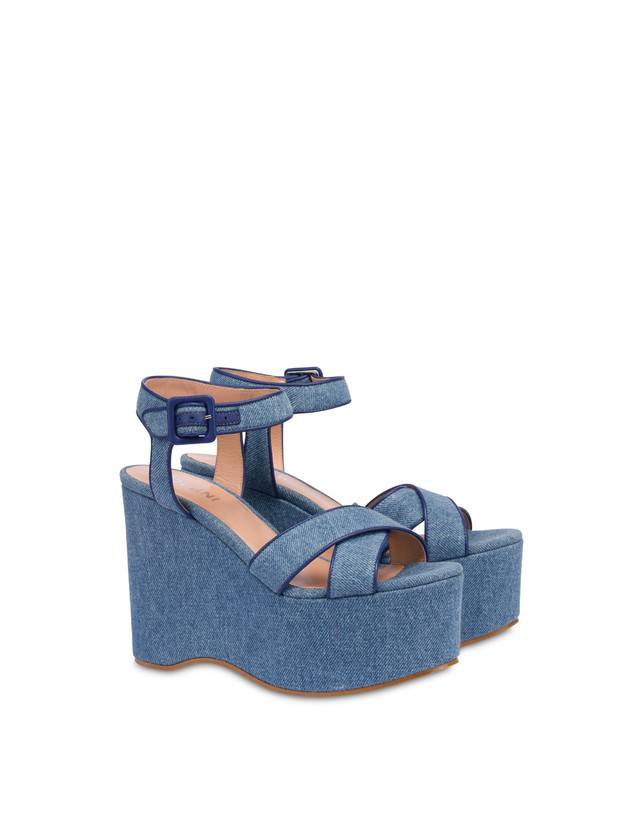 Pollini Sandali In Denim Con Zeppa Capri Denim/navy Prezzo Ridotto