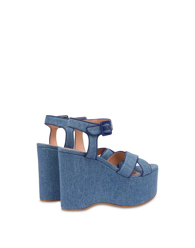 Pollini Sandali In Denim Con Zeppa Capri Denim/navy Prezzo Ridotto