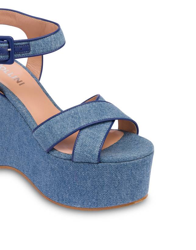 Pollini Sandali In Denim Con Zeppa Capri Denim/navy Prezzo Ridotto