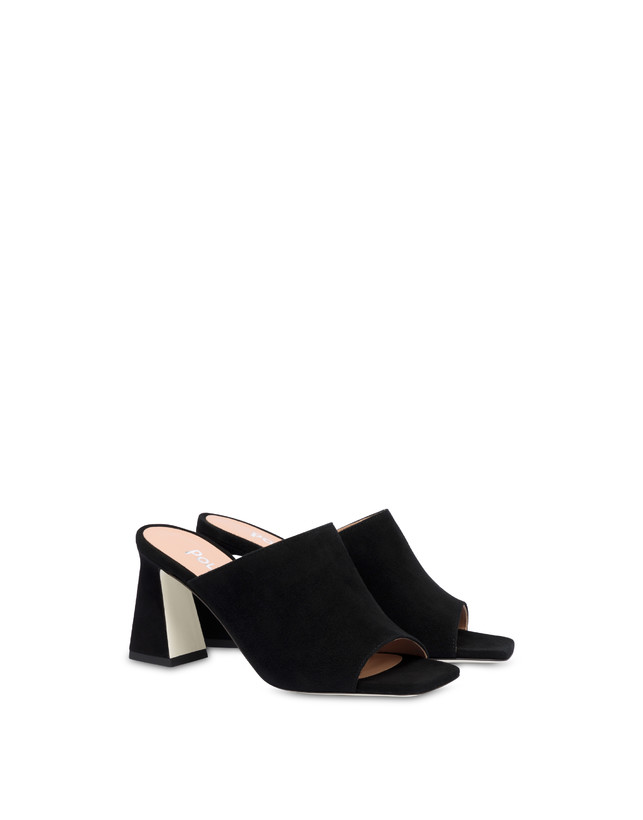 Pollini Mules Con Tacco In Camoscio Nina Nero Offerta