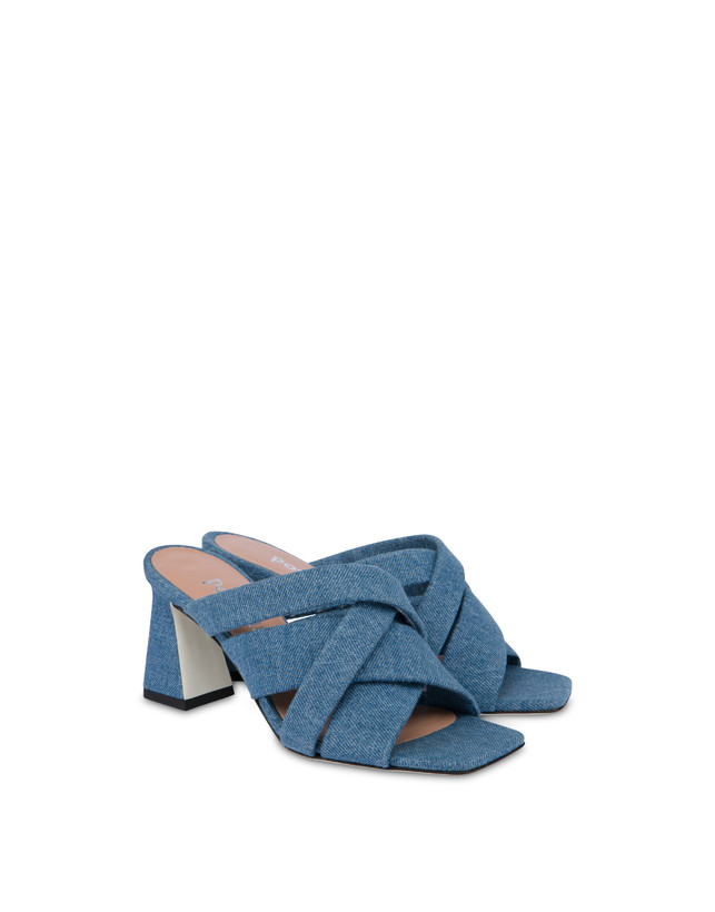 Pollini Mules Con Tacco In Tessuto Denim Denim Outlet