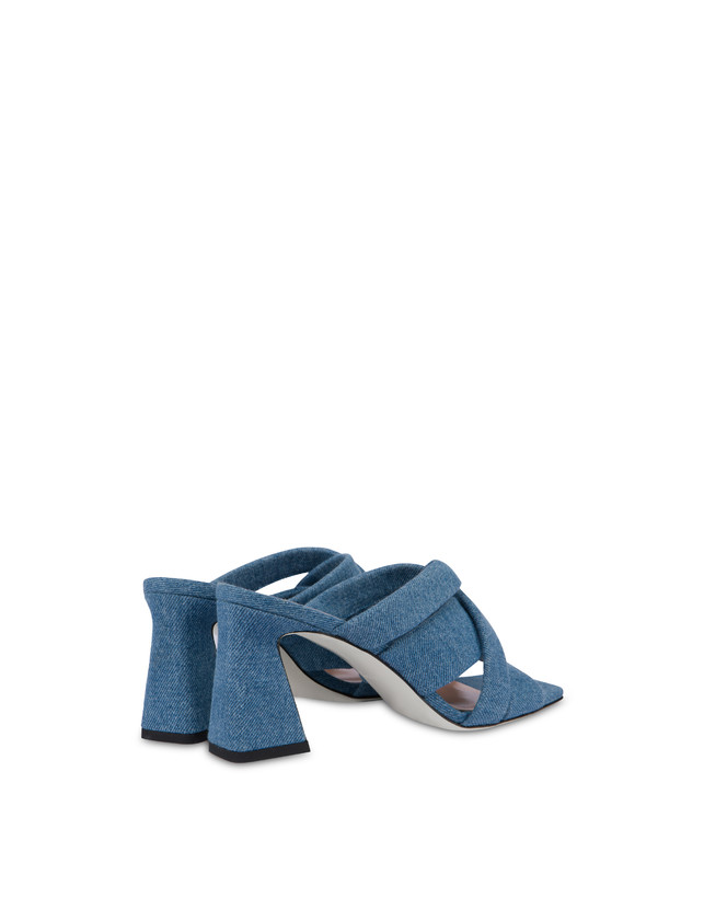 Pollini Mules Con Tacco In Tessuto Denim Denim Outlet