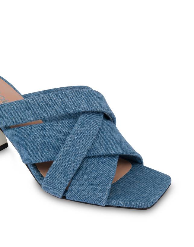 Pollini Mules Con Tacco In Tessuto Denim Denim Outlet