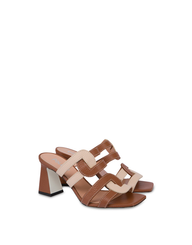 Pollini Mules Con Tacco In Vitello Interlock Wood/sabbia Vendita Economica