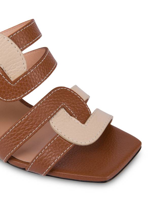 Pollini Mules Con Tacco In Vitello Interlock Wood/sabbia Vendita Economica