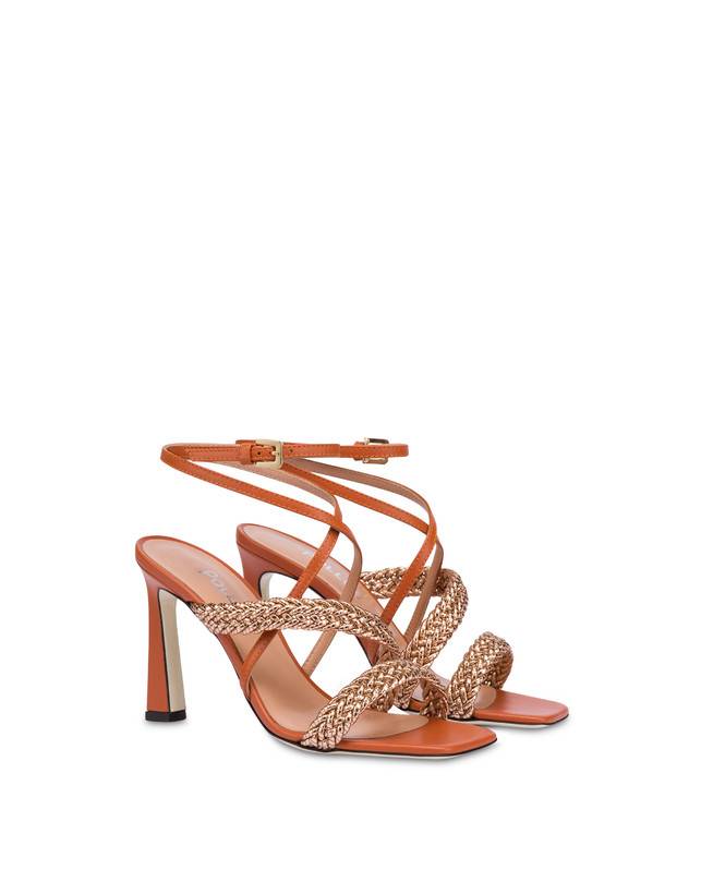 Pollini Sandali Alti In Vitello E Specchio Laminato Italian Savoir Faire Rame/wood Nuova