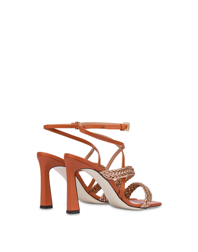 Pollini Sandali Alti In Vitello E Specchio Laminato Italian Savoir Faire Rame/wood Nuova