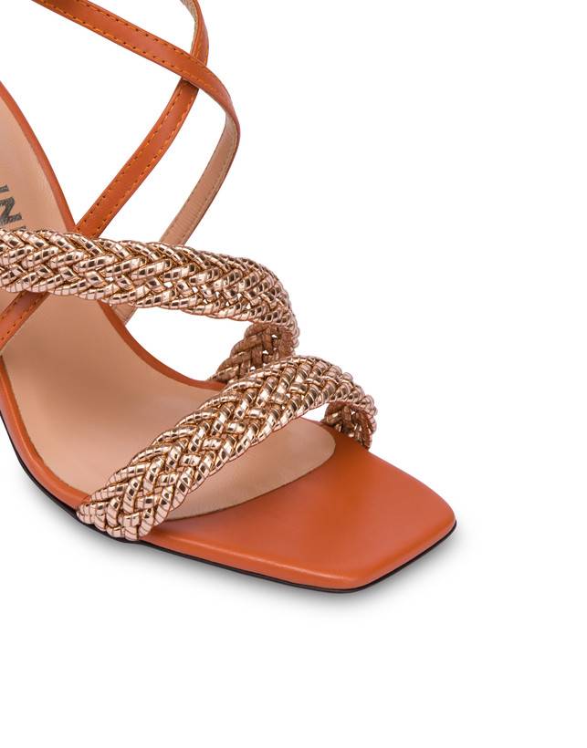 Pollini Sandali Alti In Vitello E Specchio Laminato Italian Savoir Faire Rame/wood Nuova