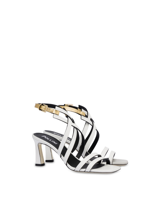 Pollini Sandali In Vitello E Nappa Laminata Incontri Bianco/oro In Linea