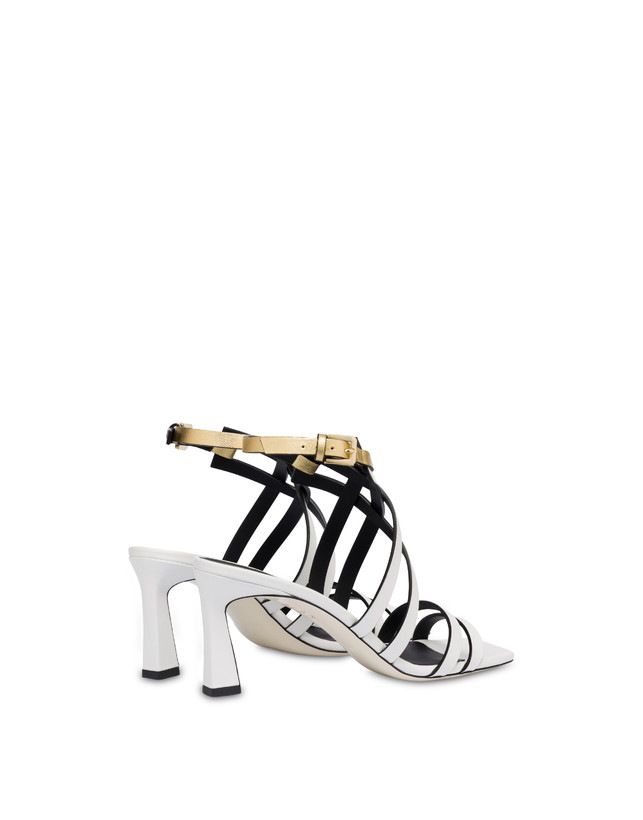 Pollini Sandali In Vitello E Nappa Laminata Incontri Bianco/oro In Linea