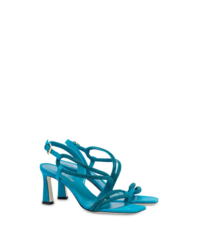 Pollini Sandali In Camoscio Con Strass Bling Bling Pool Vendita
