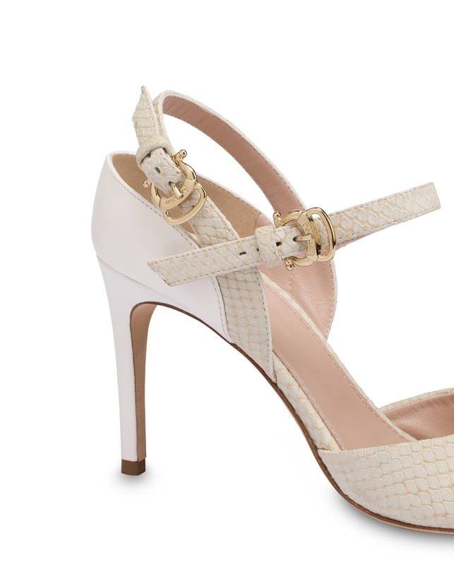 Pollini Slingback In Vacchetta E Nabuk Stampa Pitone Vertigo Gesso/bianco Promozione