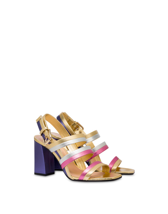 Pollini Sandali In Nappa Laminata Rainbow Oro/peonia/argento/iris Sconto