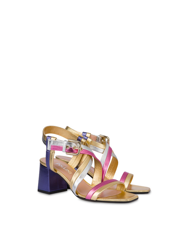 Pollini Sandali In Nappa Laminata Rainbow Oro/peonia/argento/iris Offerta