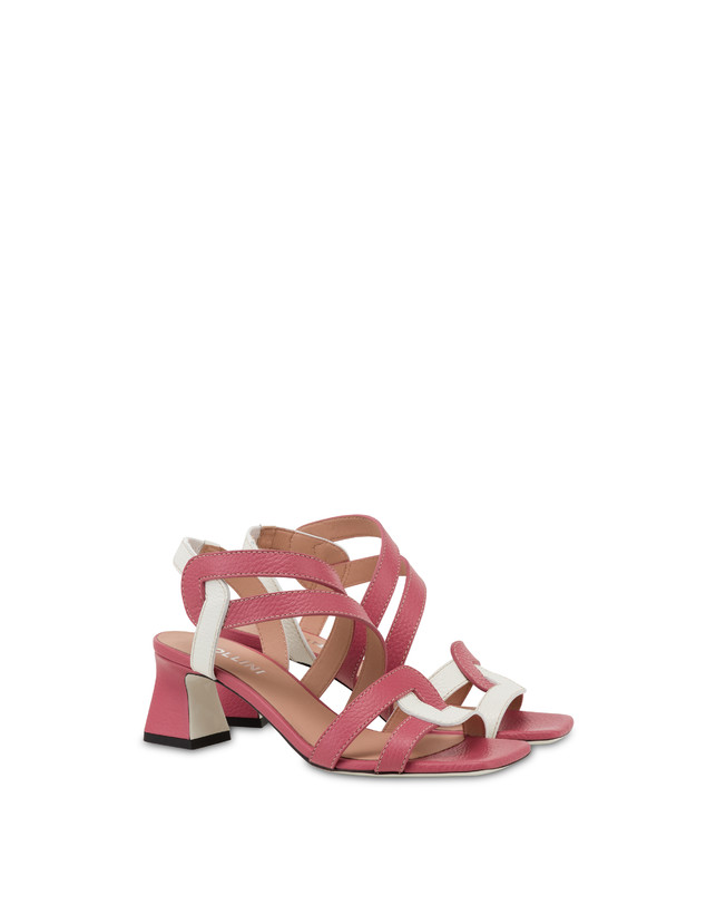 Pollini Sandali In Vitello Bicolore Interlock Peonia/bianco Outlet