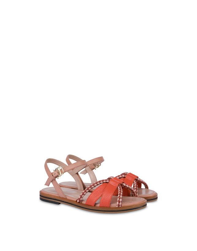 Pollini Sandali Flat In Vitello Bicolor Interlude Cannella/nude Vendita Calda