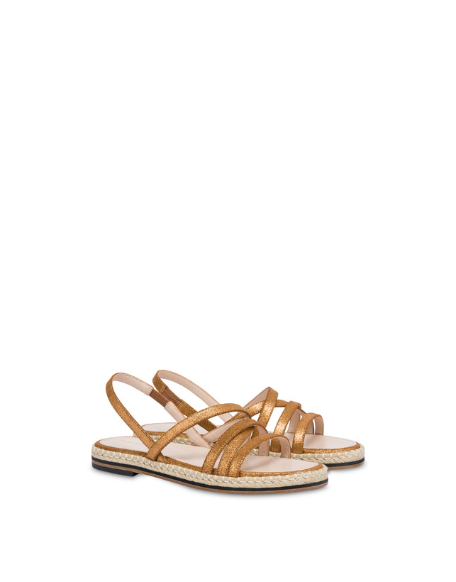 Pollini Sandali Flat In Crosta Laminata Playa Oro I Più Venduti