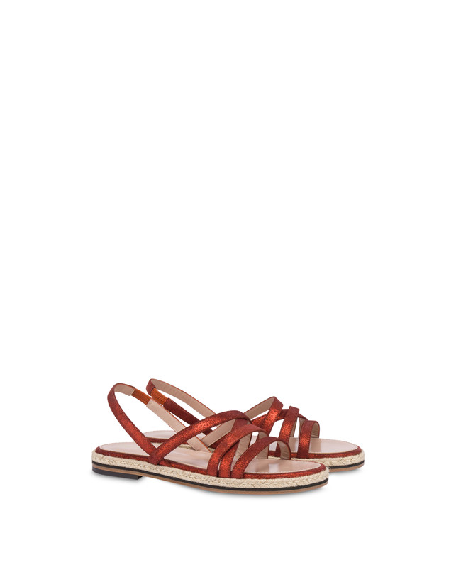 Pollini Sandali Flat In Crosta Laminata Playa Cannella Vendite Flash