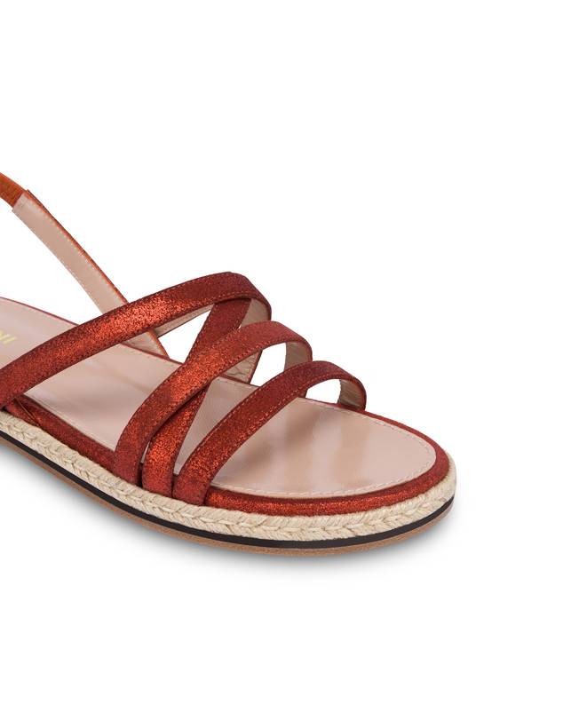 Pollini Sandali Flat In Crosta Laminata Playa Cannella Vendite Flash