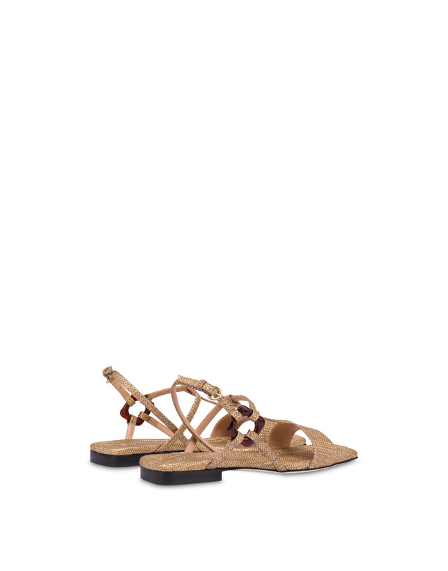Pollini Sandali Flat In Vitello Stampa Pitone Between The Lines Wood-oro In Saldo