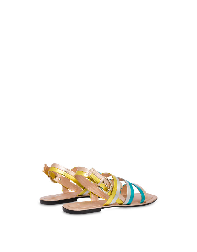 Pollini Sandali Flat In Nappa Laminata Rainbow Rame/pool/argento/sun 2025