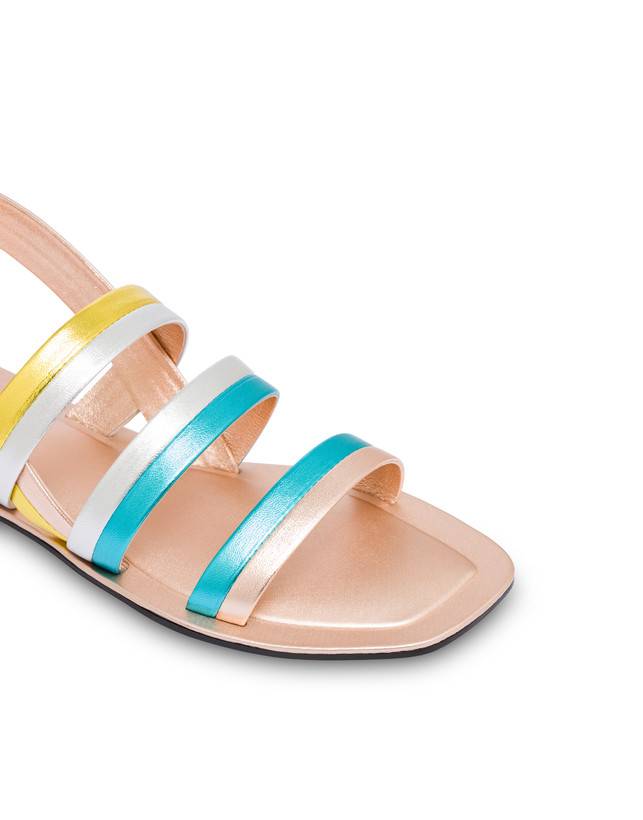 Pollini Sandali Flat In Nappa Laminata Rainbow Rame/pool/argento/sun 2025