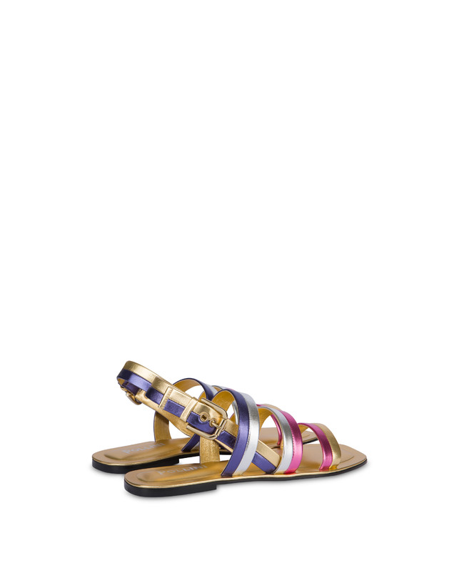 Pollini Sandali Flat In Nappa Laminata Rainbow Oro/peonia/argento/iris Italy