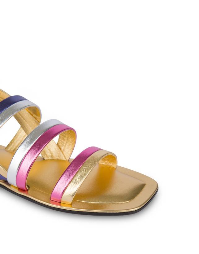 Pollini Sandali Flat In Nappa Laminata Rainbow Oro/peonia/argento/iris Italy