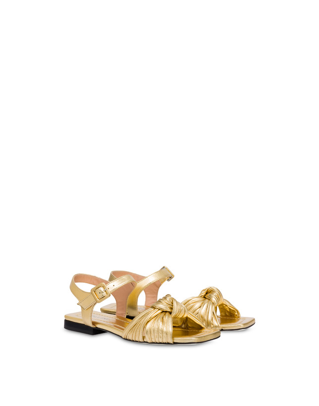 Pollini Sandali Flat In Nappa Laminata Sailor Knot Oro Italia