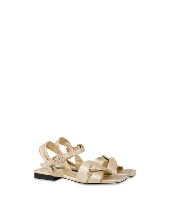 Pollini Sandali Flat In Nappa Laminata Oasis Sabbia Qualità
