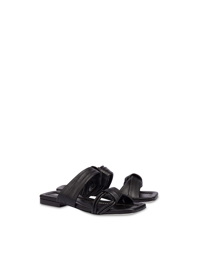 Pollini Sandali Flat In Nappa Lady Tie Nero Vendita