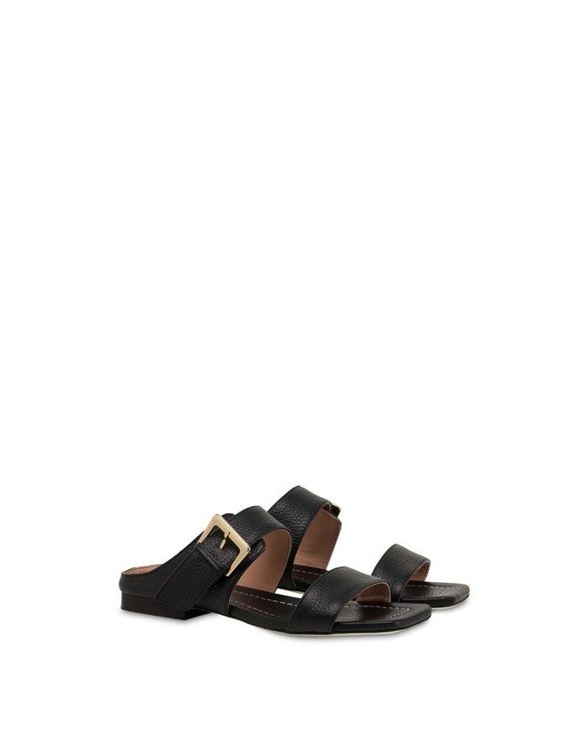Pollini Sandali Flat In Vitello Bottalato Ethos Nero Promozione