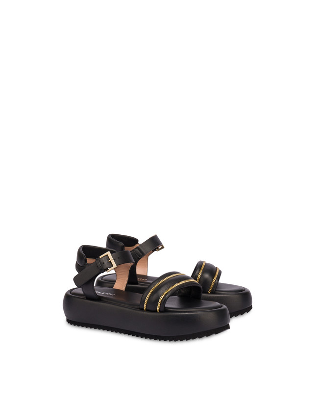 Pollini Sandali Flatform In Nappa Lady Tie Nero Spedizione Gratuita
