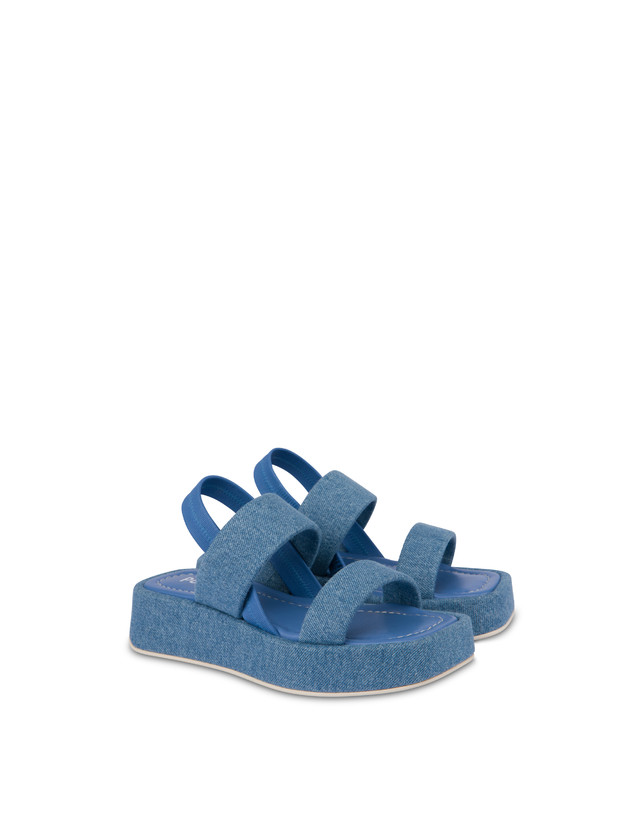 Pollini Sandali Flatform In Tessuto Denim Denim Pezzi Unici