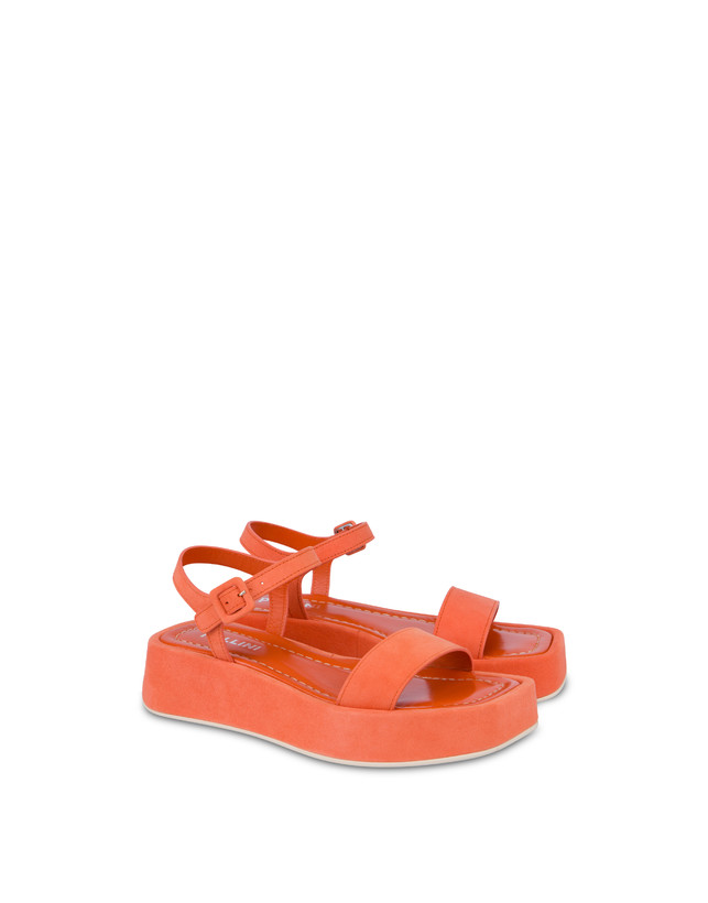 Pollini Sandali Flatform In Camoscio Seventy Coral Qualità Garantita