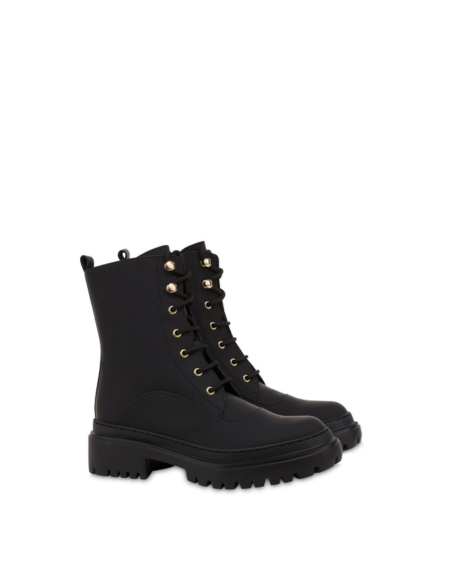 Pollini Combat Boot In Vitello Gommato Winter Step Nero In Vendita