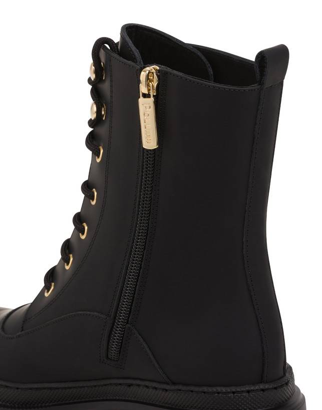 Pollini Combat Boot In Vitello Gommato Winter Step Nero In Vendita