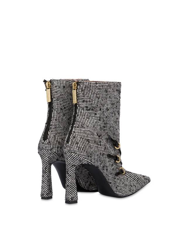 Pollini Stivaletti In Tessuto Spigato Bi-buckle Bianco-nero/nero Nuova