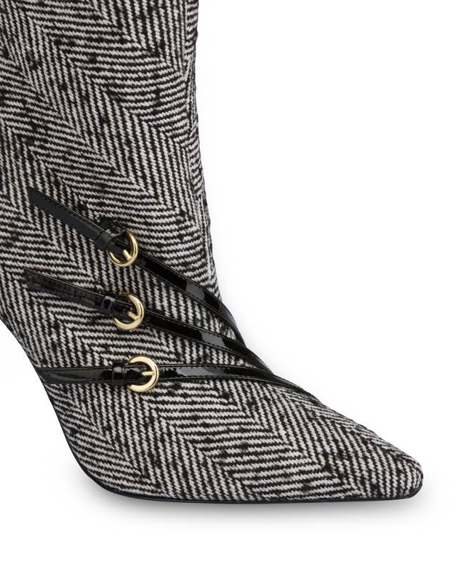 Pollini Stivaletti In Tessuto Spigato Bi-buckle Bianco-nero/nero Nuova
