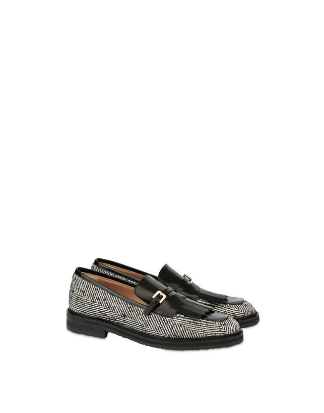 Pollini Mocassini In Tessuto Spigato Camber Sand Bianco-nero/nero Qualità