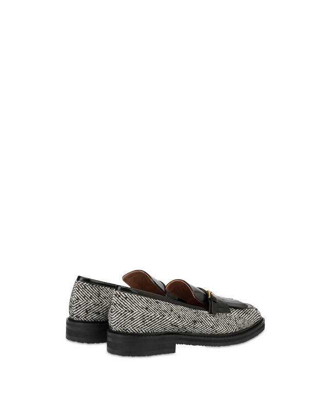 Pollini Mocassini In Tessuto Spigato Camber Sand Bianco-nero/nero Qualità