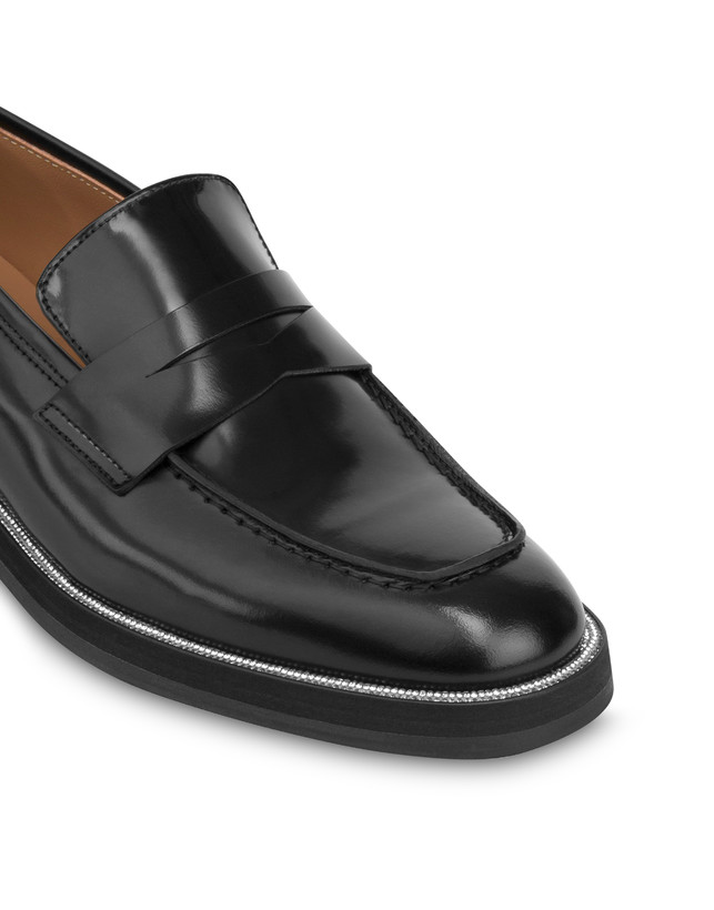 Pollini Mocassini In Vitello Abrasivato Mannish Bling Bling Nero/strass Promozione