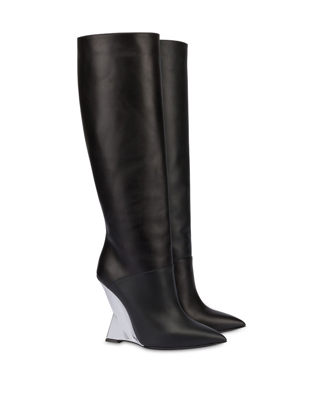 Pollini Stivali In Vitello Extravagance Nero/argento Saldi