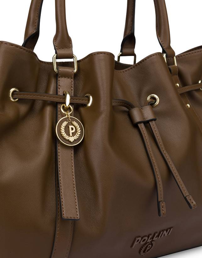 Pollini Borsa Doppio Manico In Nappa Serena Marrone/marrone In Linea