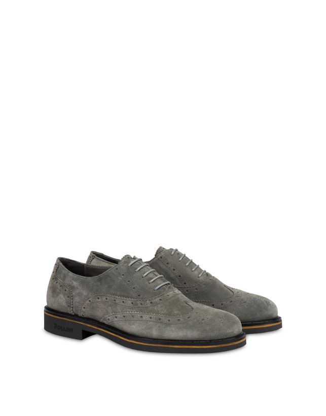 Pollini Derby In Crosta Con Broguering Corinto Grafite Saldi Di Fabbrica