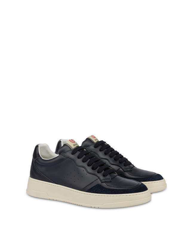 Pollini Sneakers In Vitello E Crosta Bourton Blu/blu/blu Spedizione Gratuita