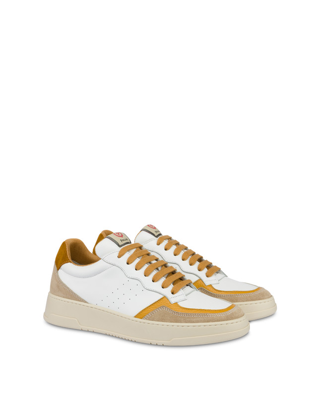 Pollini Sneakers In Vitello E Crosta Bourton Bianco/beige/senape/senape Pezzi Unici