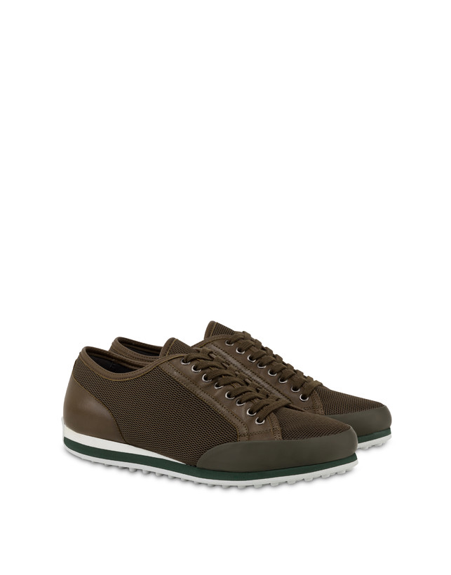 Pollini Sneakers In Vitello E Rete Sporty Driver Militare/militare/militare Negozi Online
